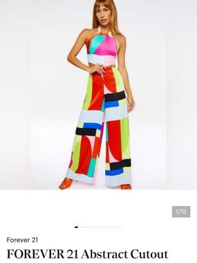 Forever 21 Multi-Color Abstract Halter Cutout Jumpsuit